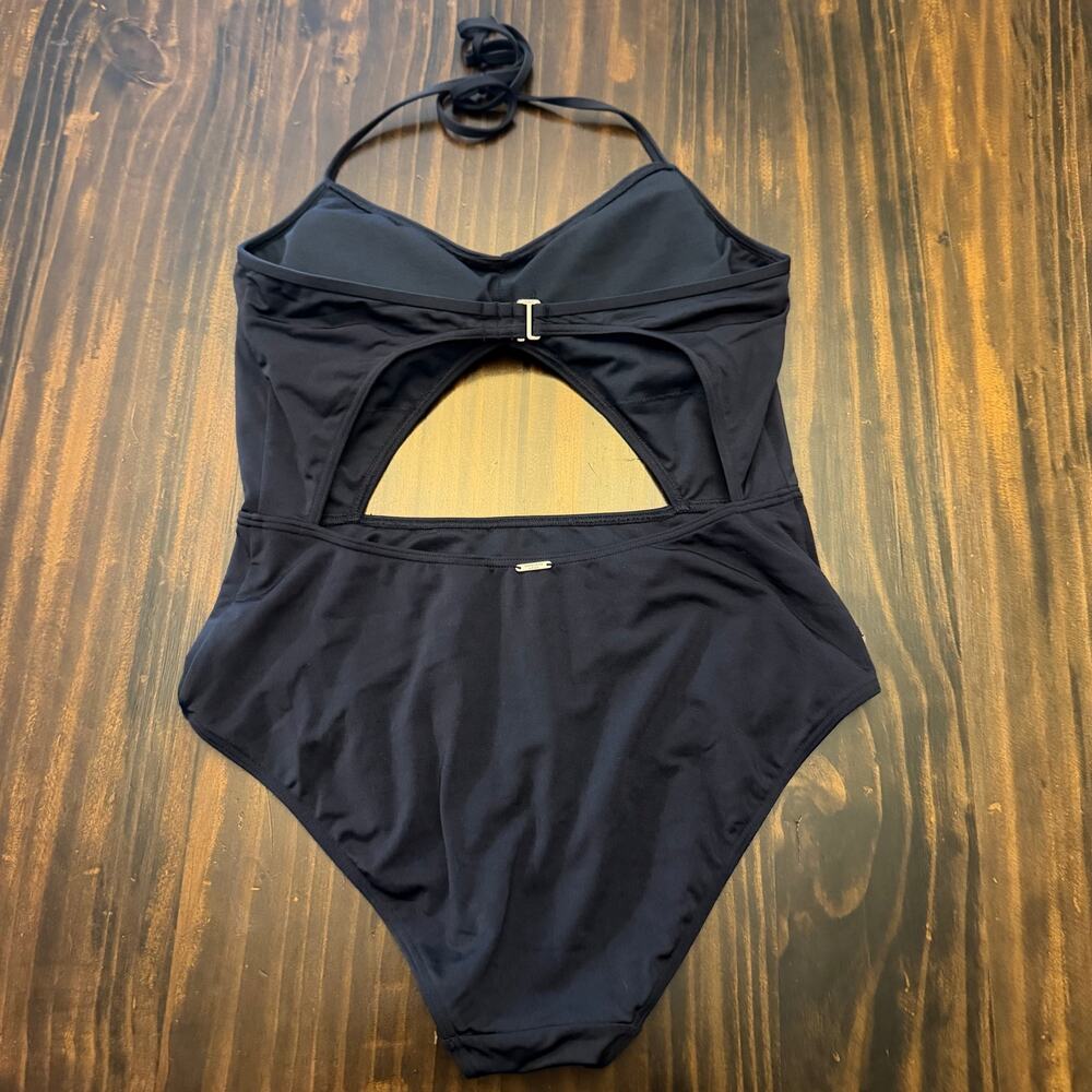 Abercrombie & Fitch Navy Blue One-Piece Halter Cutout Swimsuit Women's Size M - Picture 3 of 5